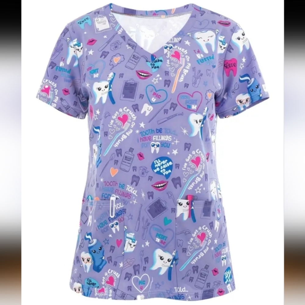 Lavender Dental tooth scrub top size M/L